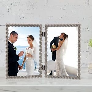 Lawrence Frames 3.5x2.5 Double Brushed Silver Metal Picture Frame w Rope Design